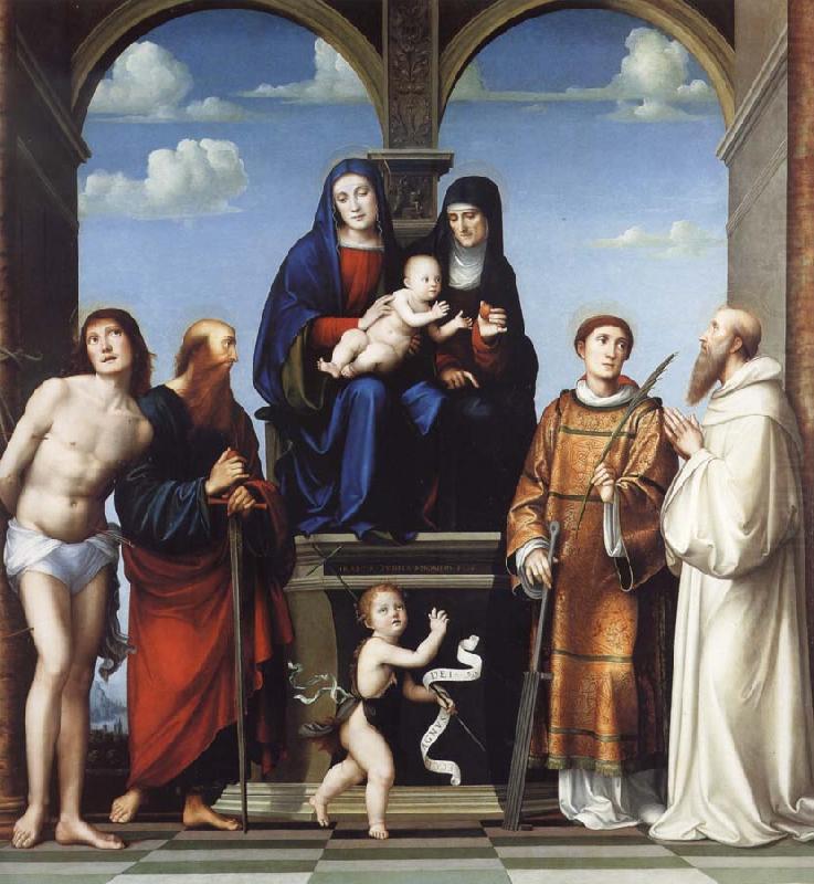 Francesco Francia The Virgin and Child and Saint Anne Enthroned with Saints Sebstian,Paul,John,Lawrence and Benedict china oil painting image